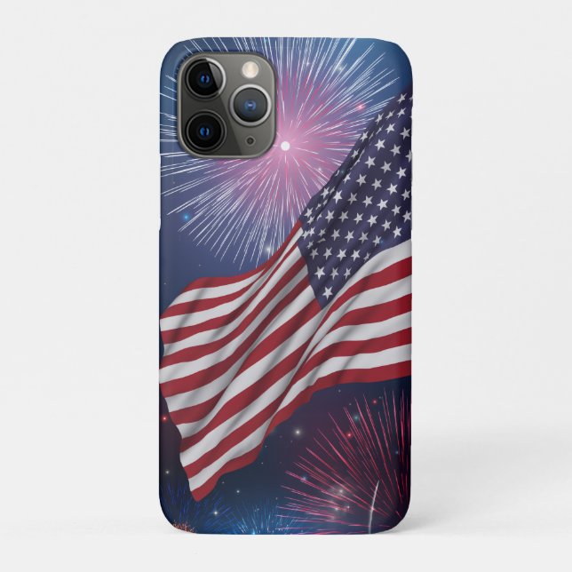 Capa Para iPhone 11 Pro American Flag & Fireworks (Verso)