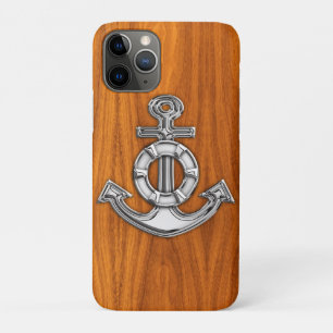 Capa Para iPhone 11 Pro Âncora de aço do Lifesaver no folheto de madeira