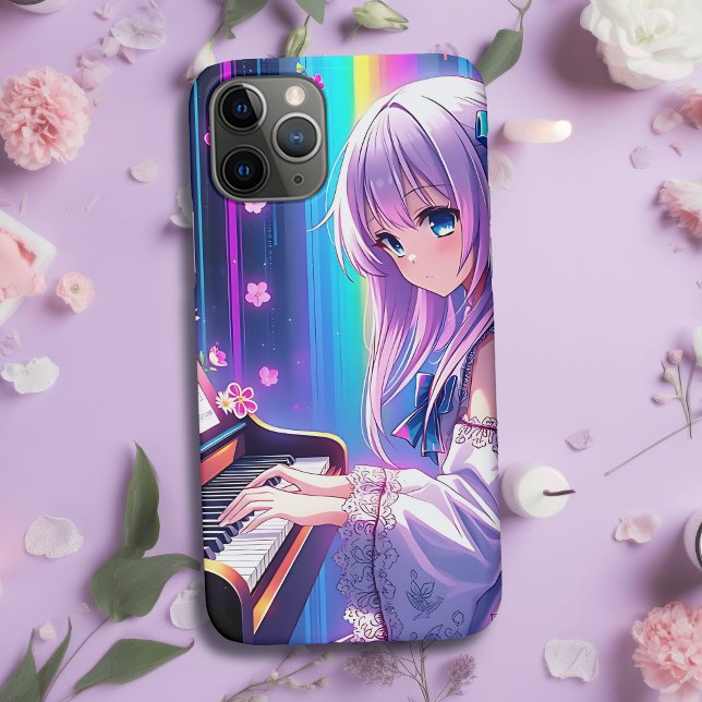 Capa Para iPhone 11 Pro Anime Girl tocando piano (Criador carregado)