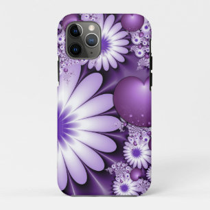 Capa Para iPhone 11 Pro Apaixonando Flores de Abstrato e Corações Fractais