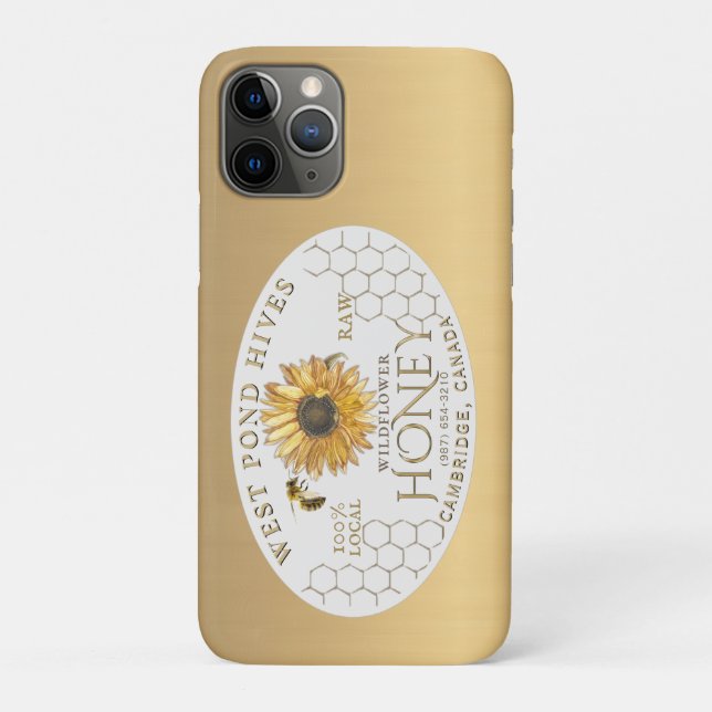 Capa Para iPhone 11 Pro Apiary Honey Sunflower Bee Dourado (Verso)