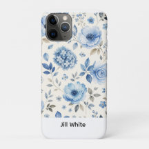 Aquarela Branca Floral Azul