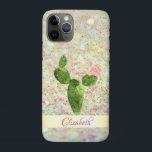Capa Para iPhone 11 Pro Aquarela Cactus, Glitter Bokeh - Personalizado<br><div class="desc">Cacto de aquarela e confete dourado sobre fundo de galeria e seu nome.</div>