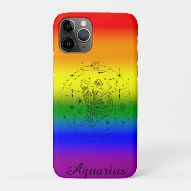 Capa Para iPhone 11 Pro Aquarius Zodiac LGBTQ Pride Rainbow Design (Verso)