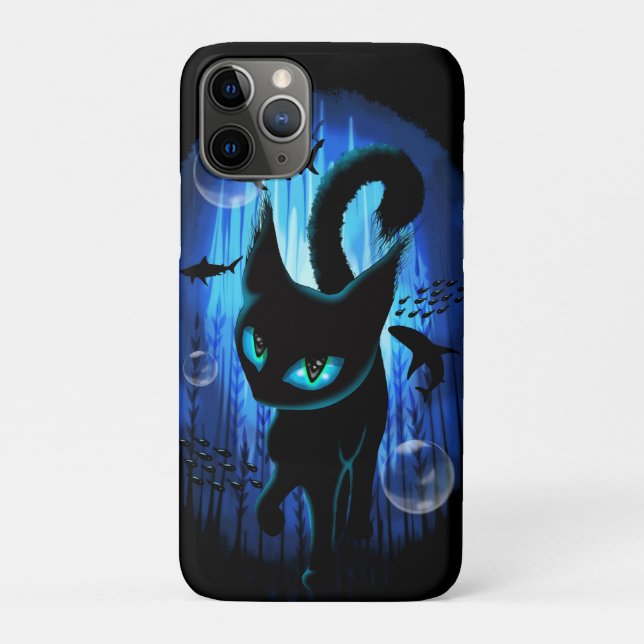 Capa Para iPhone 11 Pro Aquático - Gato Surreal na Fantasia do Oceano Prof (Verso)