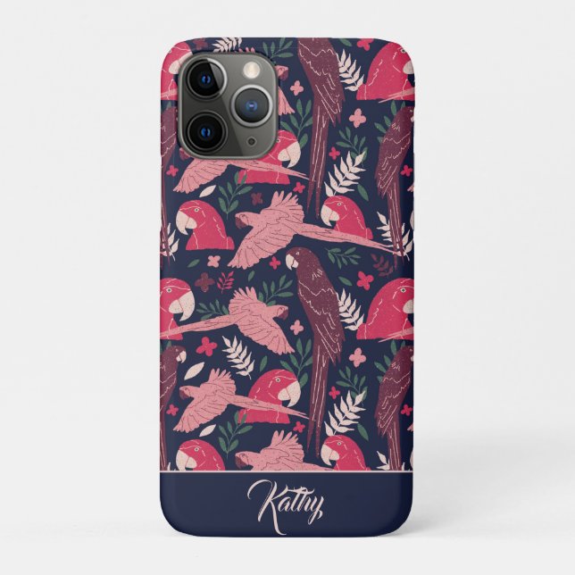 Capa Para iPhone 11 Pro Ara Parrot Tropical Desenho Nome Do Monograma (Verso)