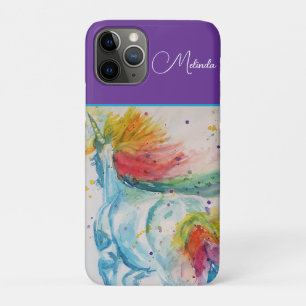 Capa Para iPhone 11 Pro Arco-íris Unicórnio Roxo Aquarela Aniversário de M
