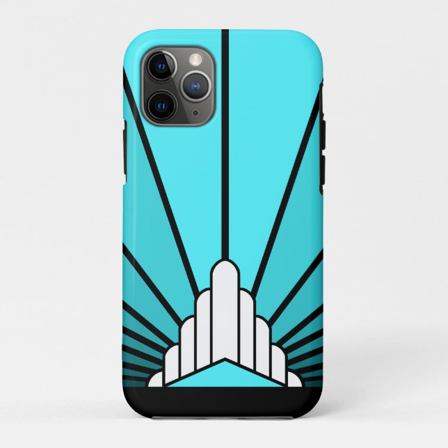 Capa Para iPhone 11 Pro Art deco sun em aqua (Verso)