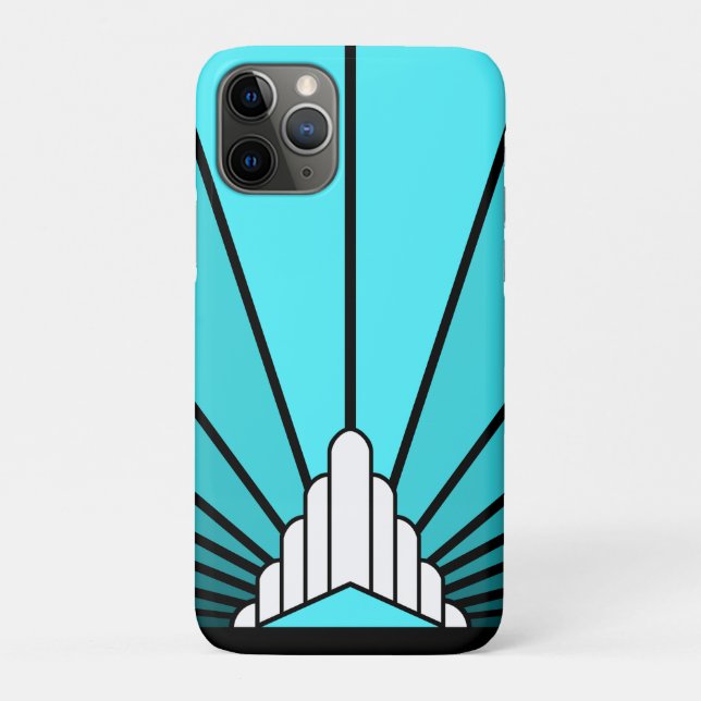 Capa Para iPhone 11 Pro Art deco sun em aqua (Verso)