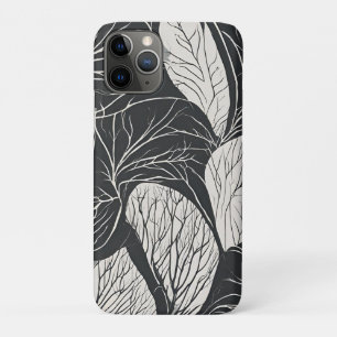 Capa Para iPhone 11 Pro Arte Botânica de Folhas em Preto e Branco