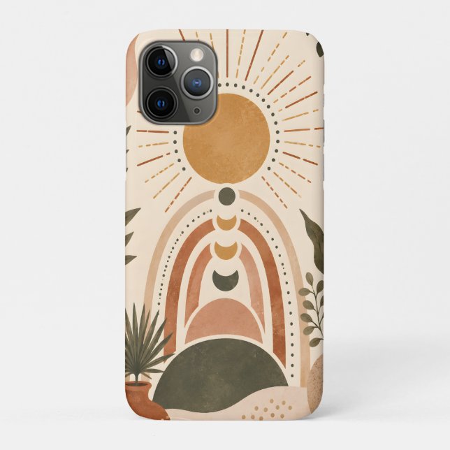 Capa Para iPhone 11 Pro Arte Botânica e Sol Boho (Verso)