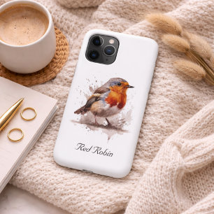 Capa Para iPhone 11 Pro Arte Caprichosa de Robin Vermelho em Aquarela