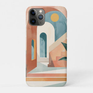 Capa Para iPhone 11 Pro Arte de Arcada Tropical em Ocre Azul Médio Século