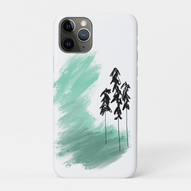 Capa Para iPhone 11 Pro arte de árvore verde escandinava simples menta mod (Verso)