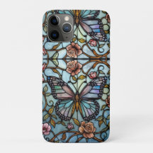 Arte de borboleta azul em vidro manchado vintage