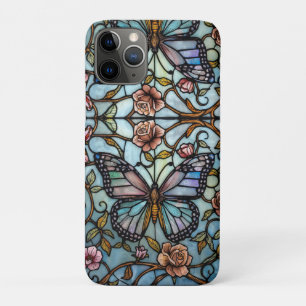 Capa Para iPhone 11 Pro Arte de borboleta azul em vidro manchado vintage