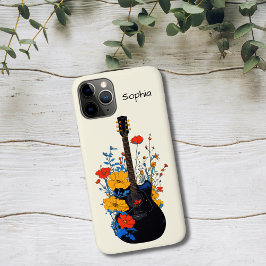 Capa Para iPhone 11 Pro Arte de Guitarra Floral