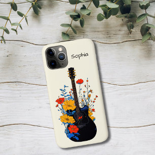 Capa Para iPhone 11 Pro Arte de Guitarra Floral
