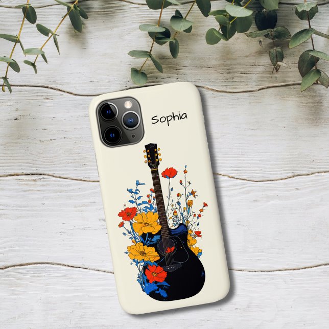 Capa Para iPhone 11 Pro Arte de Guitarra Floral (Criador carregado)