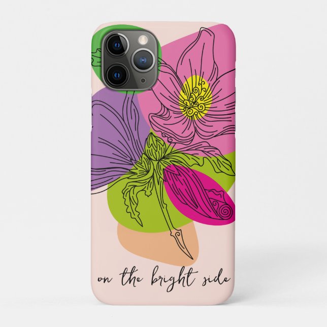 Capa Para iPhone 11 Pro Arte de Linha Flor de Hibiscus Brilhante (Verso)