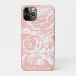 Capa Para iPhone 11 Pro Arte de Linha Floral Cor-de-Rosa Esbranquiçada Per
