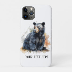 Capa Para iPhone 11 Pro Arte de Urso Preto em Aquarela na Floresta, person