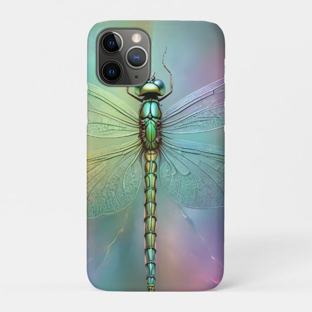 Capa Para iPhone 11 Pro Arte Fractal de Libélula Pastel Elegante, (Verso)