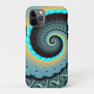 Capa Para iPhone 11 Pro Arte fractal espiral abstrata azul-turquesa laranj