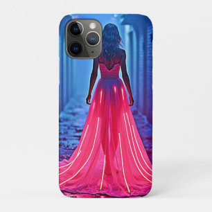 Capa Para iPhone 11 Pro Arte Misteriosa de Beco com Vestido Rosa Cyberpunk