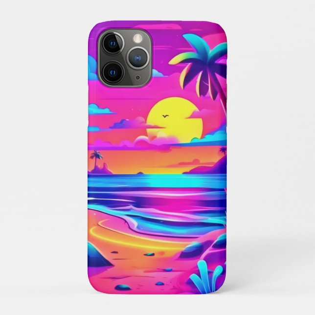 Capa Para iPhone 11 Pro Arte Sunset de Neon Beach tropical (Verso)