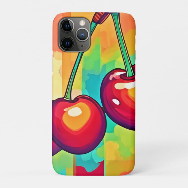 Capa Para iPhone 11 Pro Arte Vibrante da Cereja (Verso)