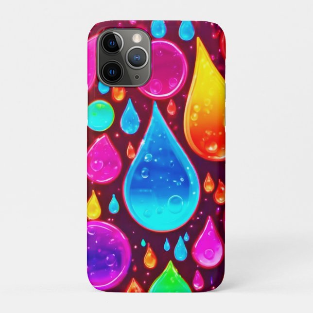 Capa Para iPhone 11 Pro Arte Vibrante de Gotículas de Neon (Verso)