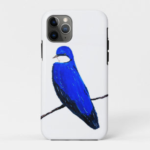 Capa Para iPhone 11 Pro Artesanato de Árvore de Aves Azuis