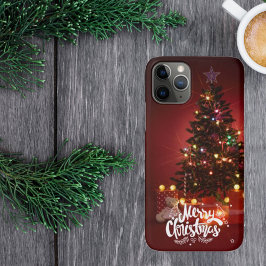 Capa Para iPhone 11 Pro Árvore de Natal Vermelha com presentes Feliz Natal