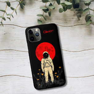 Capa Para iPhone 11 Pro Astronauta Sob a Lua Vermelha