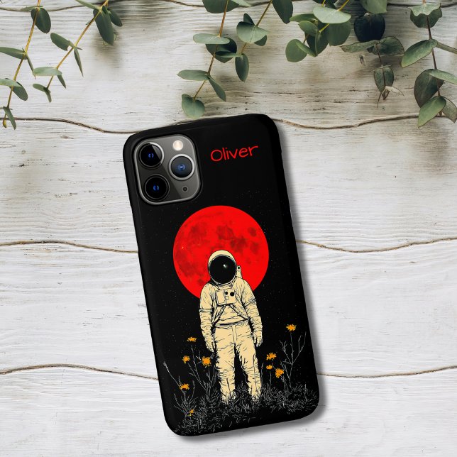 Capa Para iPhone 11 Pro Astronauta Sob a Lua Vermelha (Criador carregado)