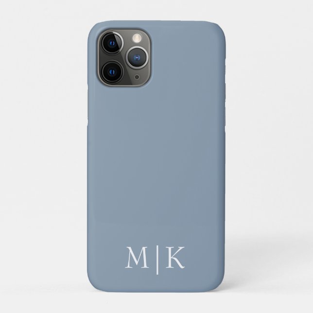 Capa Para iPhone 11 Pro Azul empoeirado e branco | Monograma moderno (Verso)
