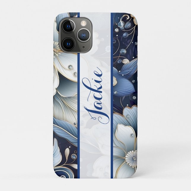 Capa Para iPhone 11 Pro Azul Floral Escuro (Verso)
