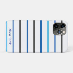 Capa Para iPhone 11 Pro Azul Listras Moderno Elegante Personalizado