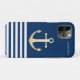 Capa Para iPhone 11 Pro Azul Marinho de Âncora, Dourado, náutico, com risc (Back (Horizontal))