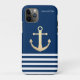 Capa Para iPhone 11 Pro Azul Marinho de Âncora, Dourado, náutico, com risc (Back)