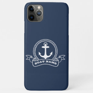 Capa Para iPhone 11 Pro Max Azul Marinho de nome do navio ancorado náutico