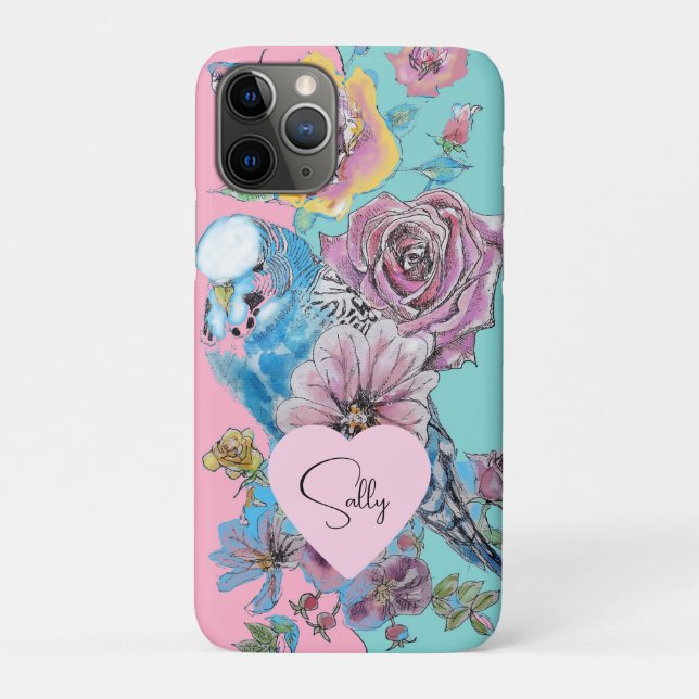 Capa Para iPhone 11 Pro Azul-pasta Aquarela floral Girls Rosa Aqua (Verso)