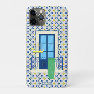 Capa Para iPhone 11 Pro Azulejos portugueses e varanda de janela com aves