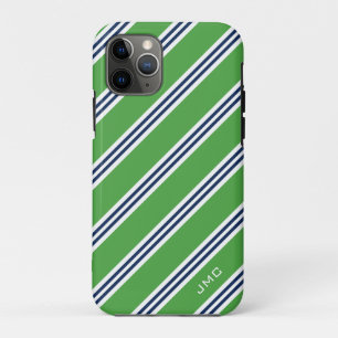 Capa Para iPhone 11 Pro Bandas verdes e azuis de pré-disquete monogramas