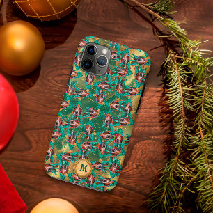 Capa Para iPhone 11 Pro Basset Hound Verde Dourado Cachorro Fofo Natal
