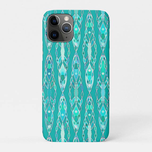 Capa Para iPhone 11 Pro Batik Tribal - Turquesa e Aquamarine (Verso)