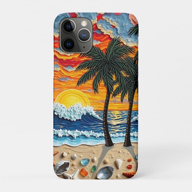 Capa Para iPhone 11 Pro Beautiful Beach Scene with Palm Trees   (Verso)
