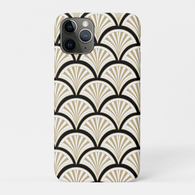 Capa Para iPhone 11 Pro Beige e flores abstrato de arte-deco pretas (Verso)