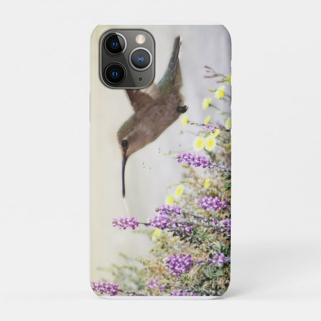 Capa Para iPhone 11 Pro Beija-flor e Flores Silvestres Arte Digital (Verso)